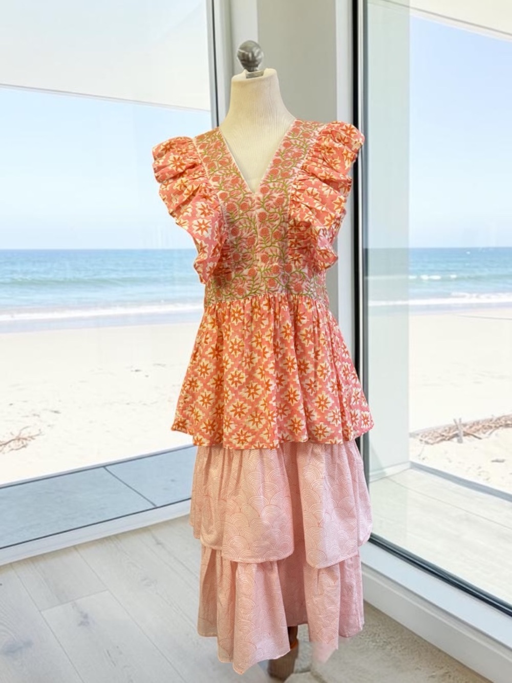 New! MAREA LIZ JOY Fiesta Tiered Cotton Midi Dress Size Medium